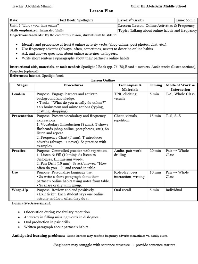 Unit 3 - Lesson 1 Online Activities & Frequency | PDF | Vocabulary ...