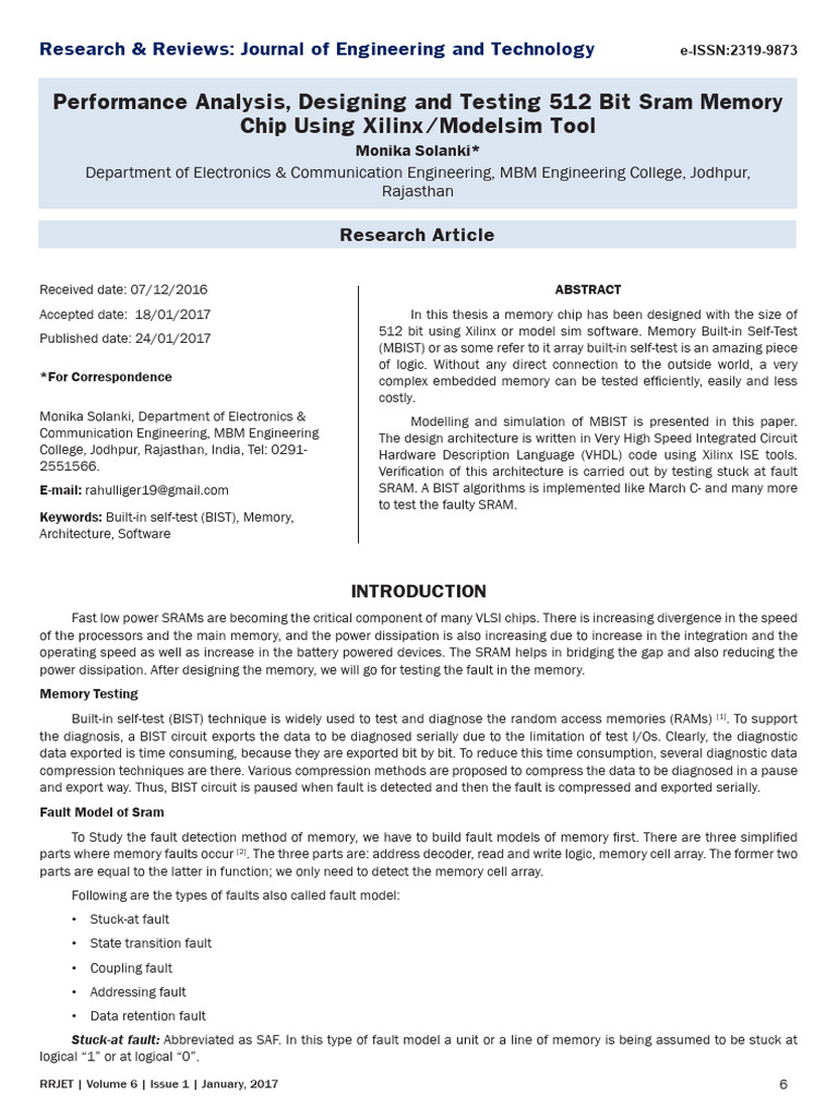 Performance Analysis, Designing and Testing 512 Bit Sram Memory | PDF ...