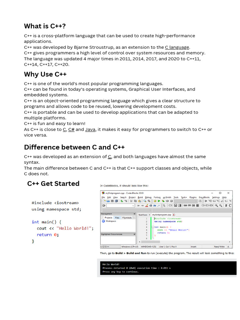 What is C++ C++ is a Cross-platform Language That Can Be Used to Create ...
