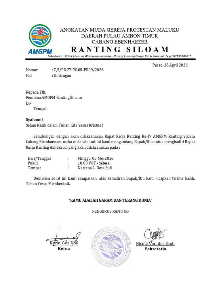 07. Undangan Rapat Kerja Ranting (Pembina) | PDF