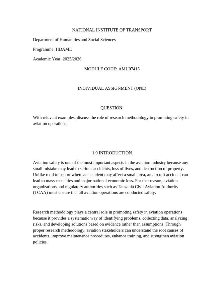 Research Methodology Aviation Safety Tanzania | PDF | Airport | Methodology