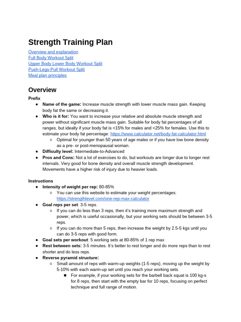 Strength Training Plan | PDF | Strength Training | Clinical Medicine