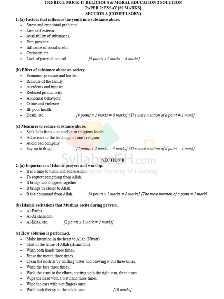 2026 Bece Mock 17 Rme 2 Solution | PDF | Marriage | Worship