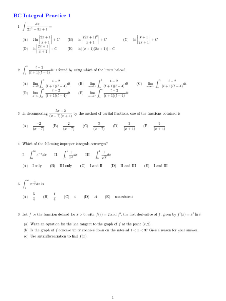 Bc Practice | PDF | Tangent | Algebra