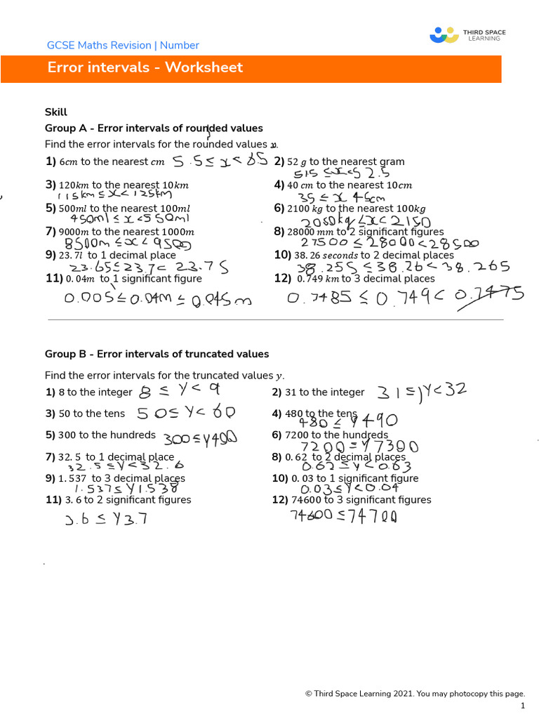 Third Space Learning Error Intervals GCSE Worksheet 1 | PDF ...