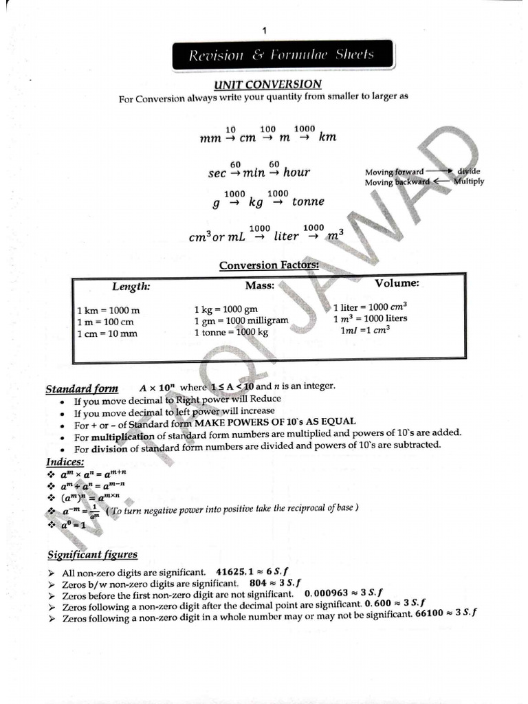 Revision & Formula Sheet | PDF