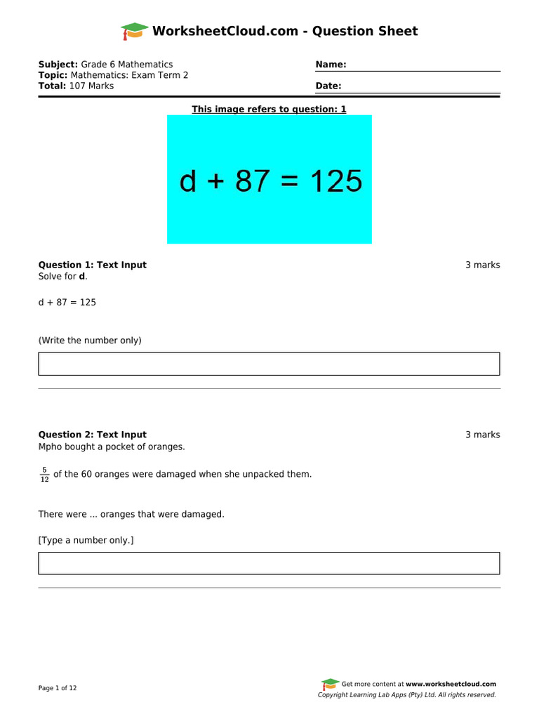 G6 Mathematics Term 2 Exam | PDF | Division (Mathematics) | Discrete ...