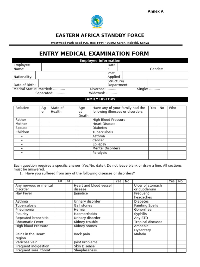 Medical Form | PDF | Diseases And Disorders | Clinical Medicine
