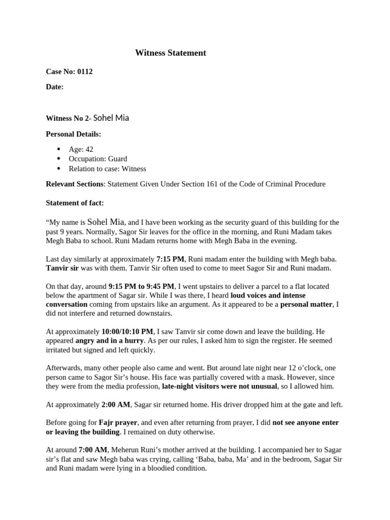 Guard Statement (Sagor-runi) | PDF | Misconduct | Criminal Justice
