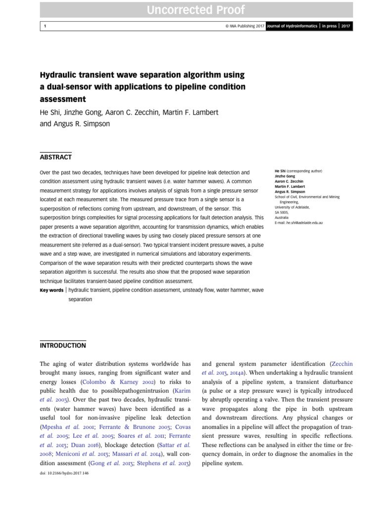 2017, Shi et al. - Hydraulic transient wave separation algorithm using ...