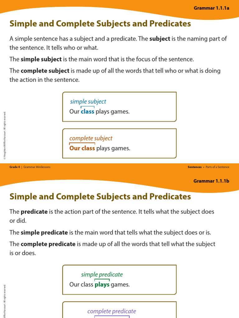 G4 Simple and Complete Subjects and Predicates | PDF | Subject (Grammar ...