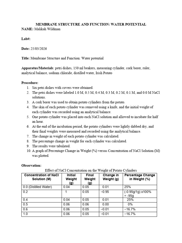 Water Potential | PDF | Osmosis | Cell Biology