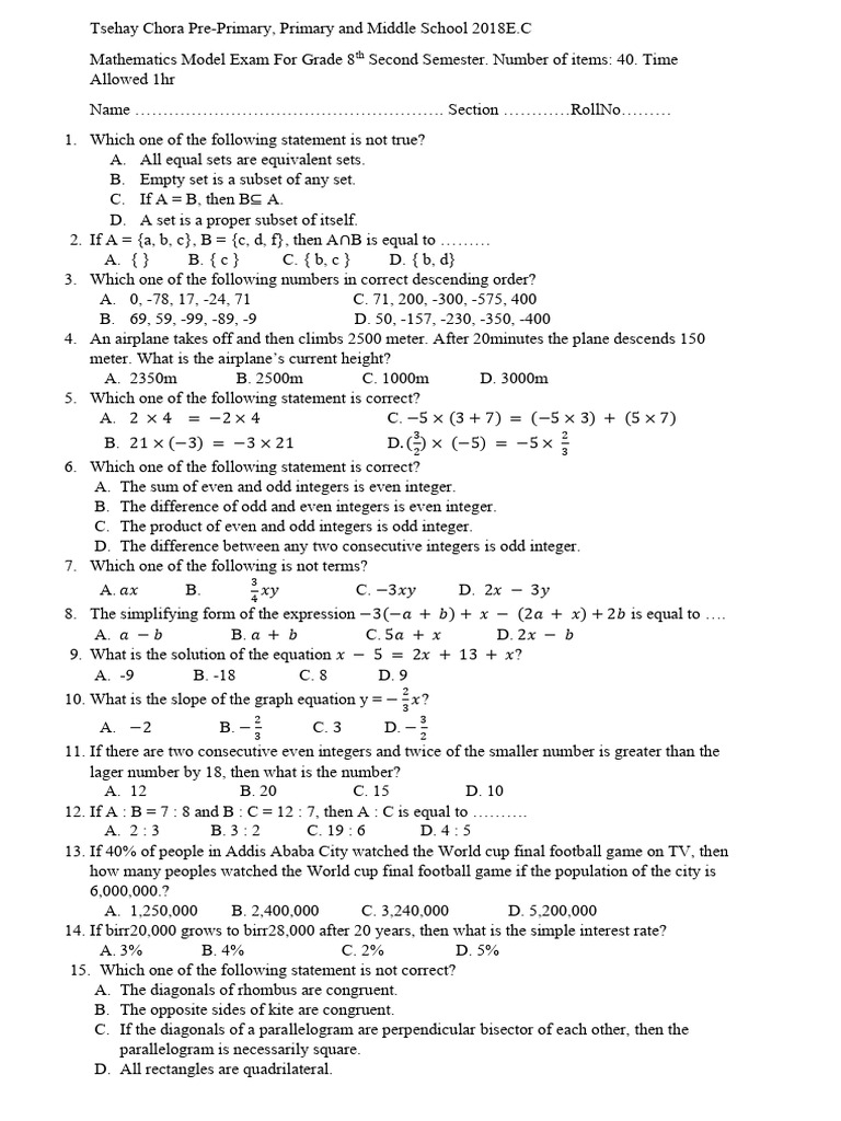Model Exam | PDF | Area | Geometry