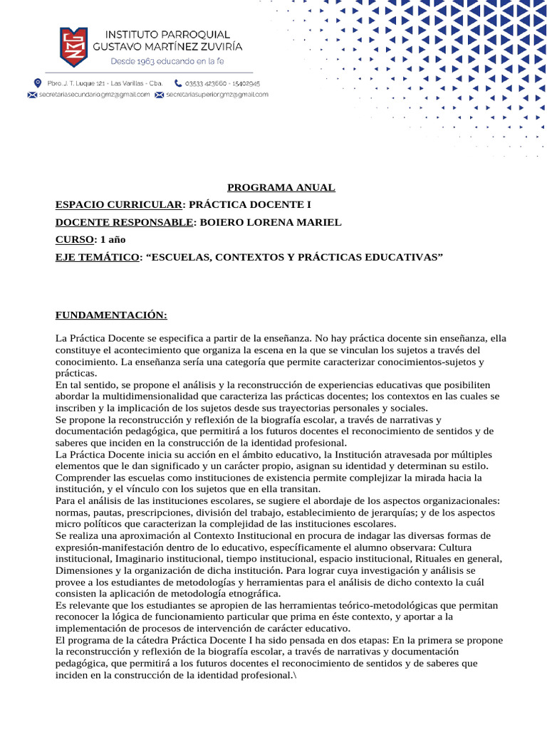 Programa Practica Docente 1 | PDF | Maestros | Enseñando