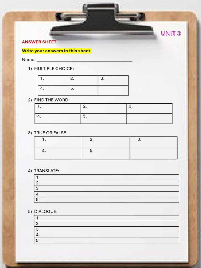 Answer Sheet | PDF