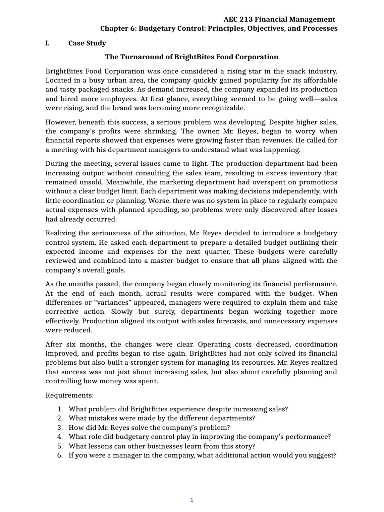Case Study Chapter 6 | PDF | Budget | Expense