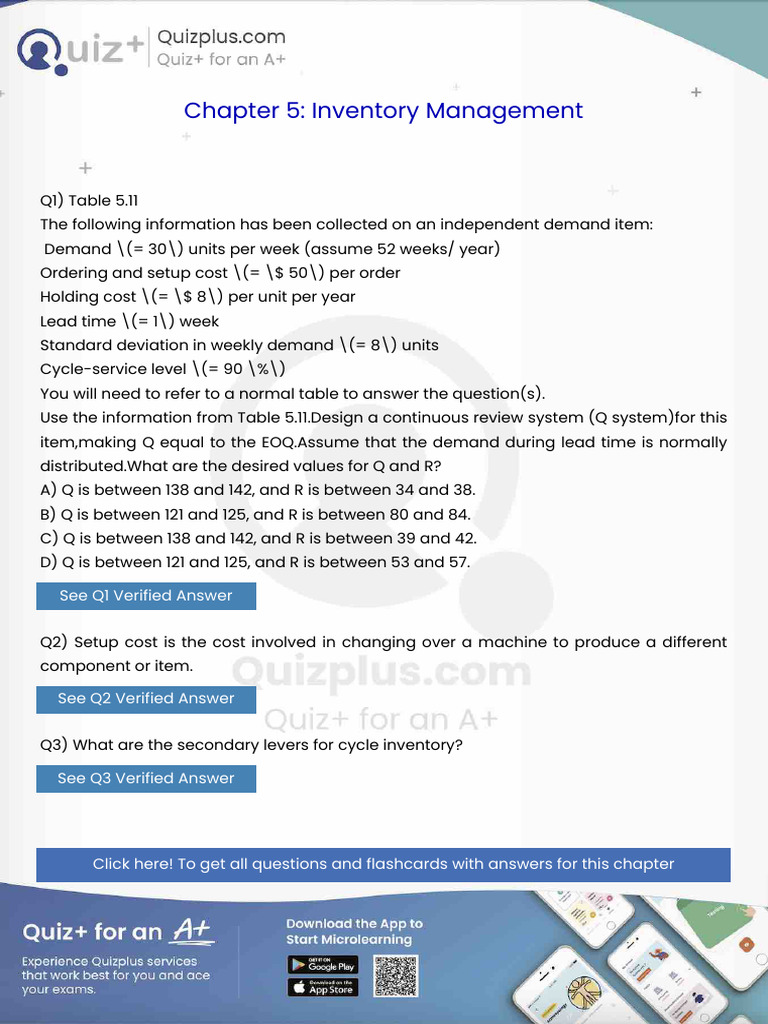 Use the Information From Table 511Design a Continuous Review System Q ...