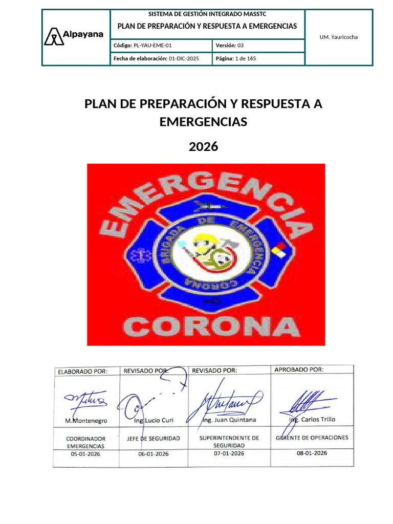 Plan de Preparación y Respuesta a Emergencias 2026 | PDF | Minería ...
