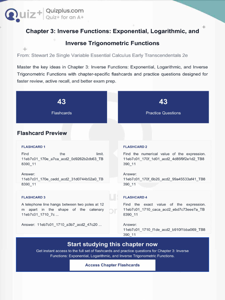 Flashcards for Chapter 3 Inverse Functions Exponential Logarithmic and ...