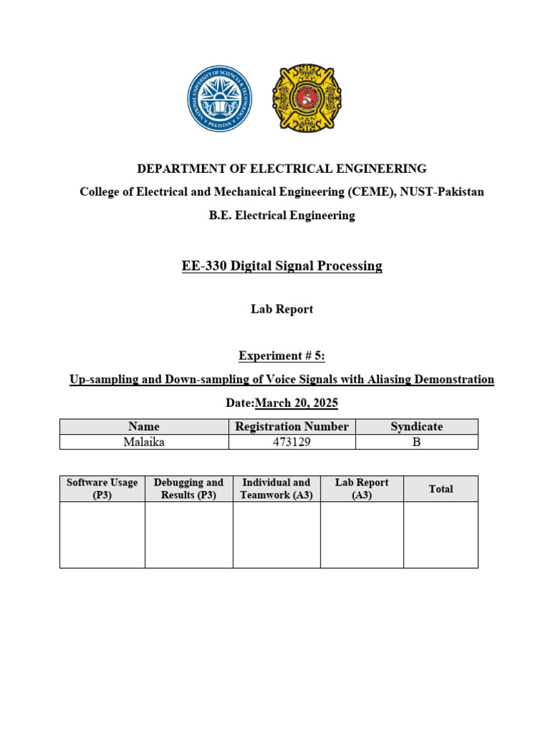 DSP Lab Report#5 | PDF | Digital Signal Processing | Sampling (Signal ...