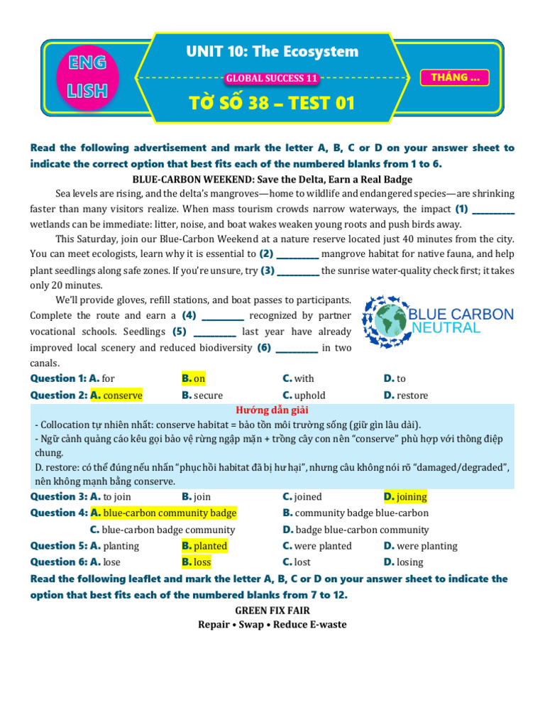 UNIT 10 Test 1 | PDF | Coast | Extinction