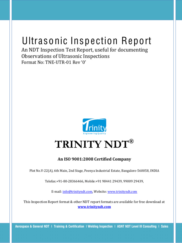 Ultrasonic Inspection NDT Sample Test Report Format | PDF ...