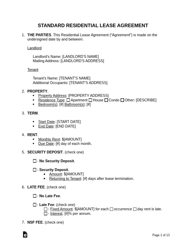 Standard Residential Lease Agreement Form | PDF | Leasehold Estate | Lease