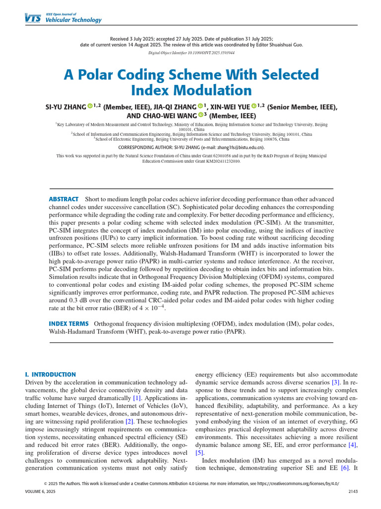 A Polar Coding Scheme With Selected Index Modulation | PDF | Orthogonal ...