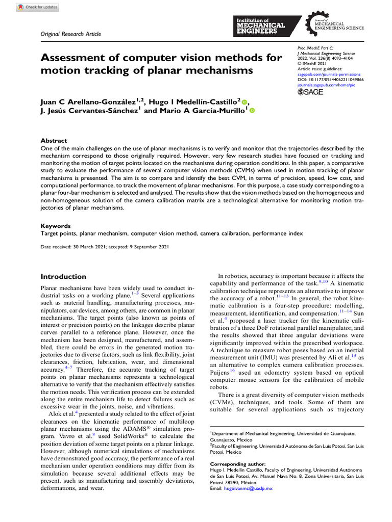 3. Assessment of Computer Vision Methods for Motion Tracking of Planar ...