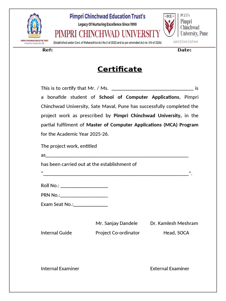 Updated Major Project Certificate | PDF