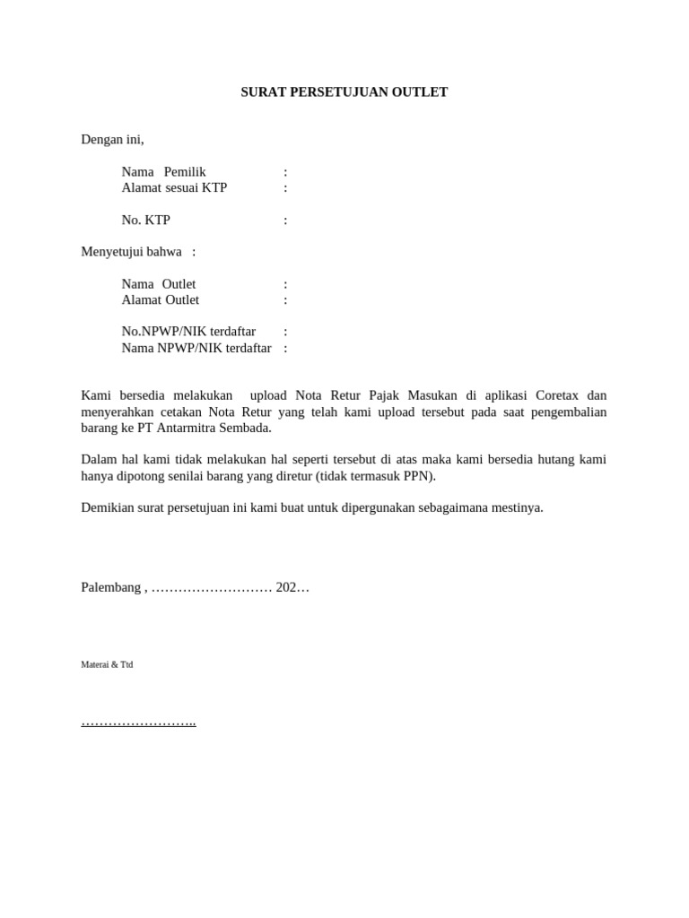 Surat Persetujuan Outlet Upload Nota Retur (2)(2) (2) | PDF