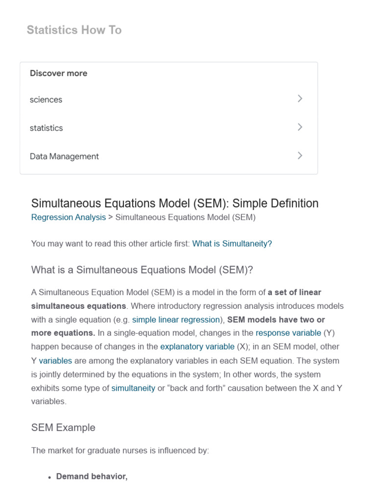 Simultaneous Equations Model (SEM) - Simple Definition - Statistics How ...