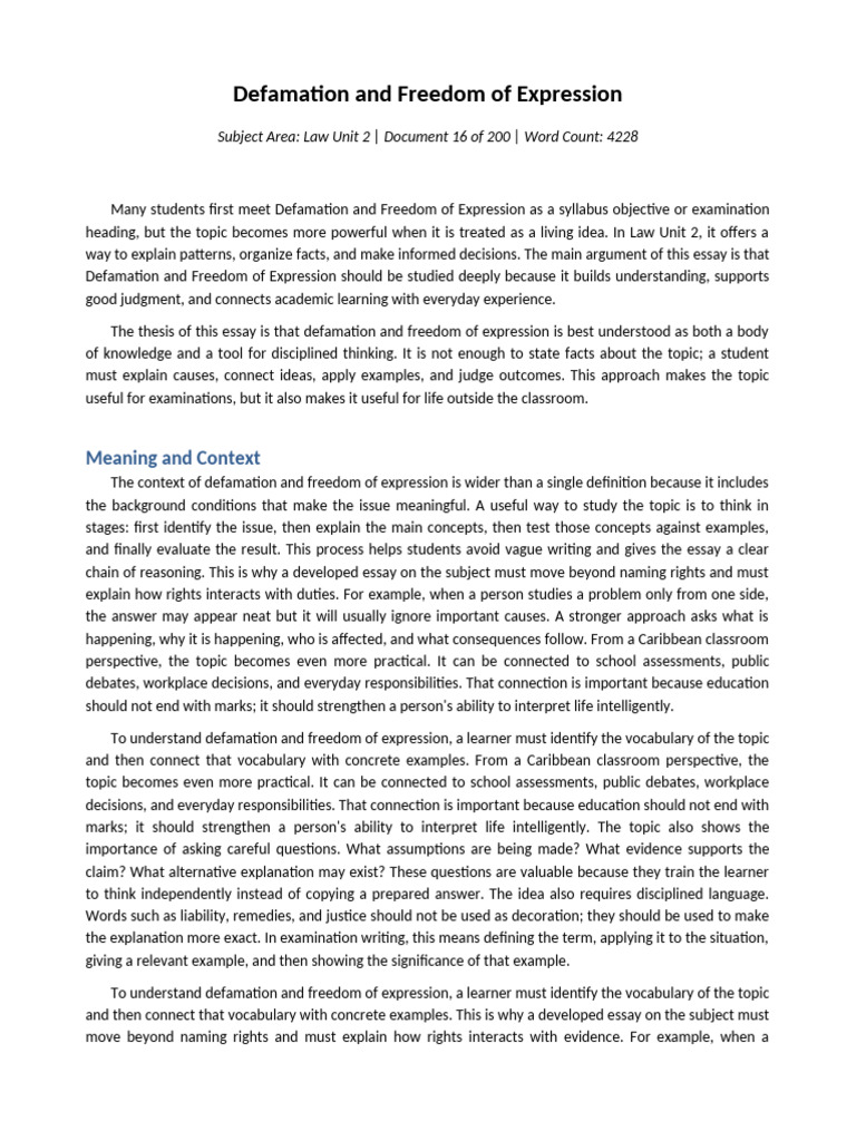 016 Defamation and Freedom of Expression | PDF | Essays | Evaluation