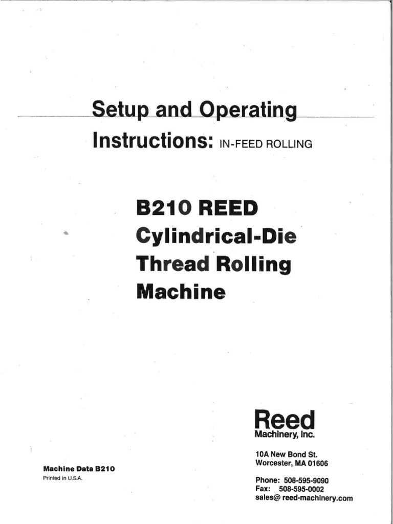 Reed B210 Cylindrical Die Thread Rolling Machine Setup & Operating ...