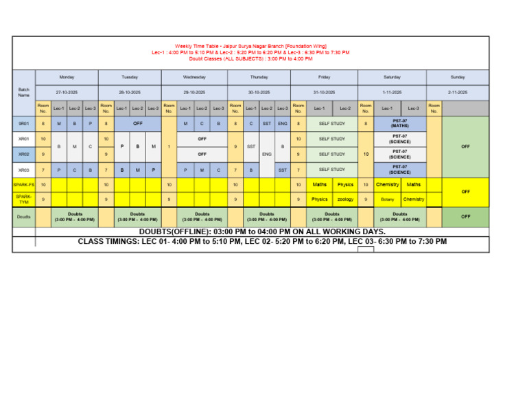 Time Table Oct (LAST WEEK) | PDF