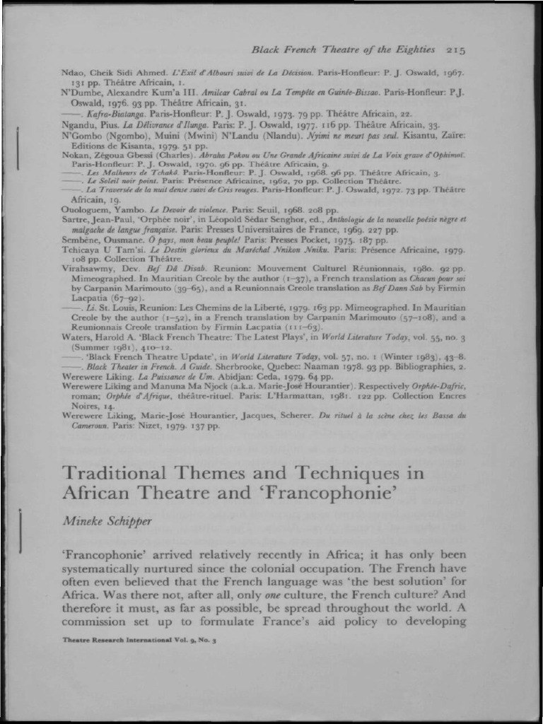 Traditional Themes and Techniques in African Theatre and Francophonie ...