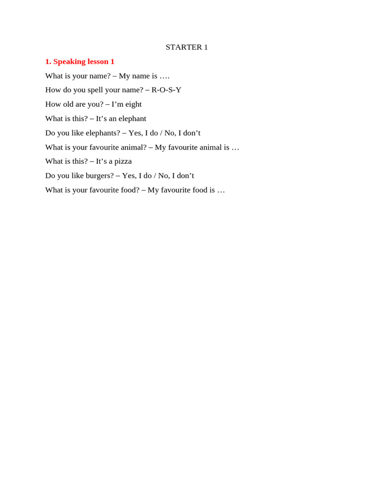 Starter 1 - Speaking Lesson 1 | PDF