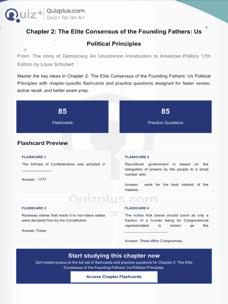 Flashcards for Chapter 2 the Elite Consensus of the Founding Fathers Us ...