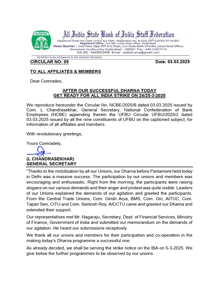 Aisbisf Circular No.05 Dated 03.03.2025 | PDF | Political Movements ...