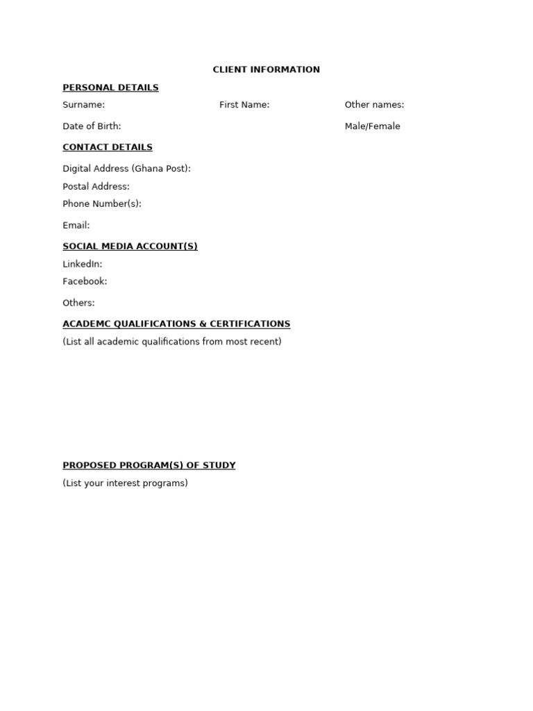 Client Info Form | PDF