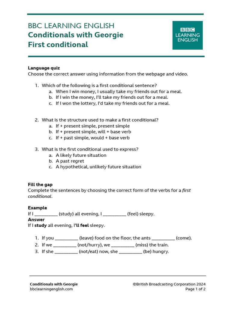 First Conditional Worksheet | PDF | Syntax | Grammar