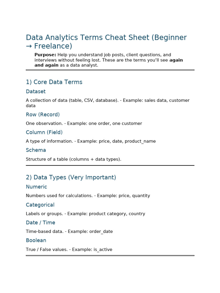 Data Analytics Terms Cheat Sheet.doc | PDF | Data | Data Analysis