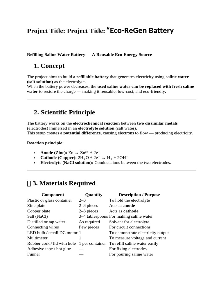 Project Re Gen Battery | PDF | Anode | Electrode