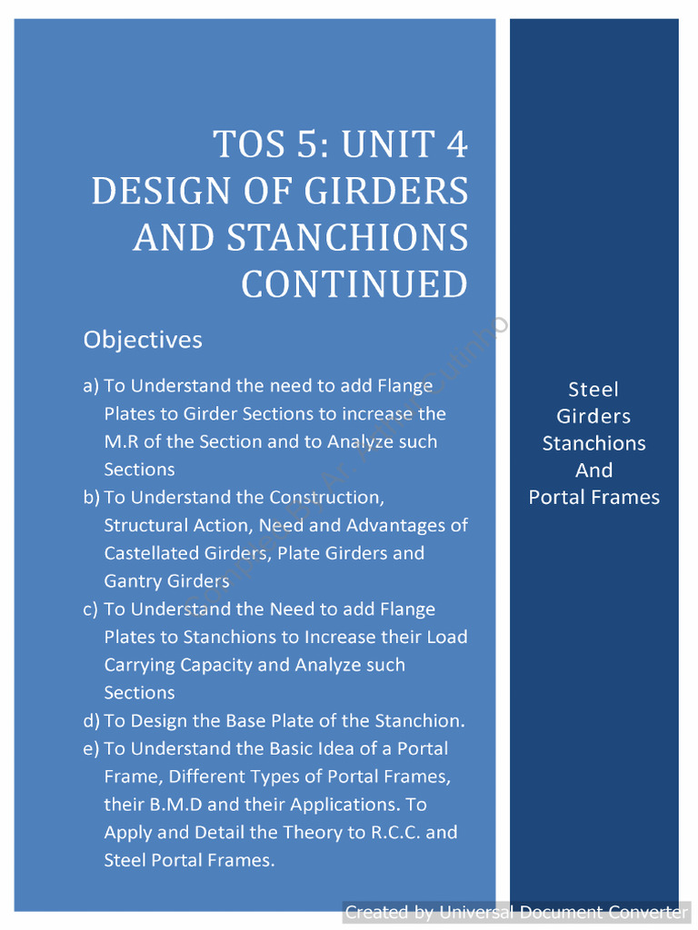 TOS 5 Unit 4 Designs of Girders and Stanchions Continued | PDF