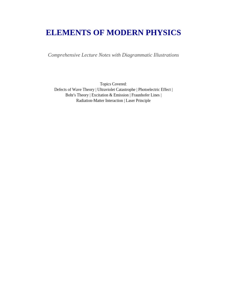 Modern Physics Notes | PDF | Photoelectric Effect | Laser