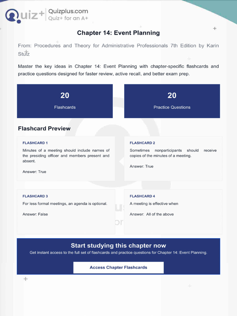 Flashcards for Chapter 14 Event Planning | PDF