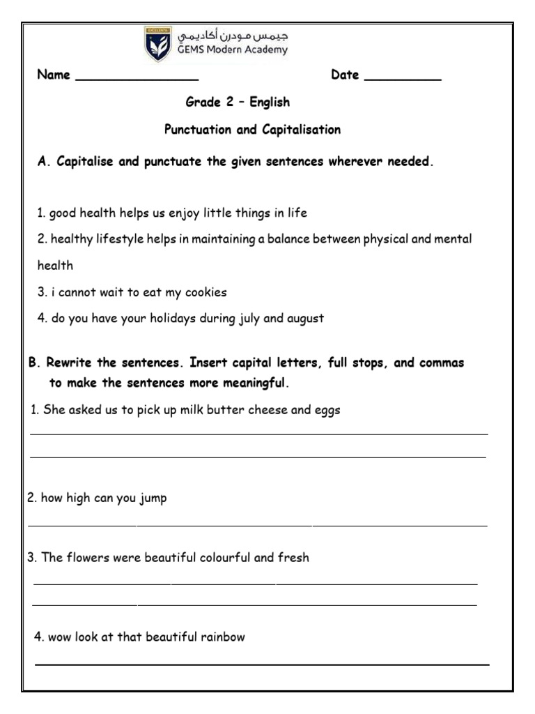 Punctuation and Capitalisation-Week Ending 24 April | PDF