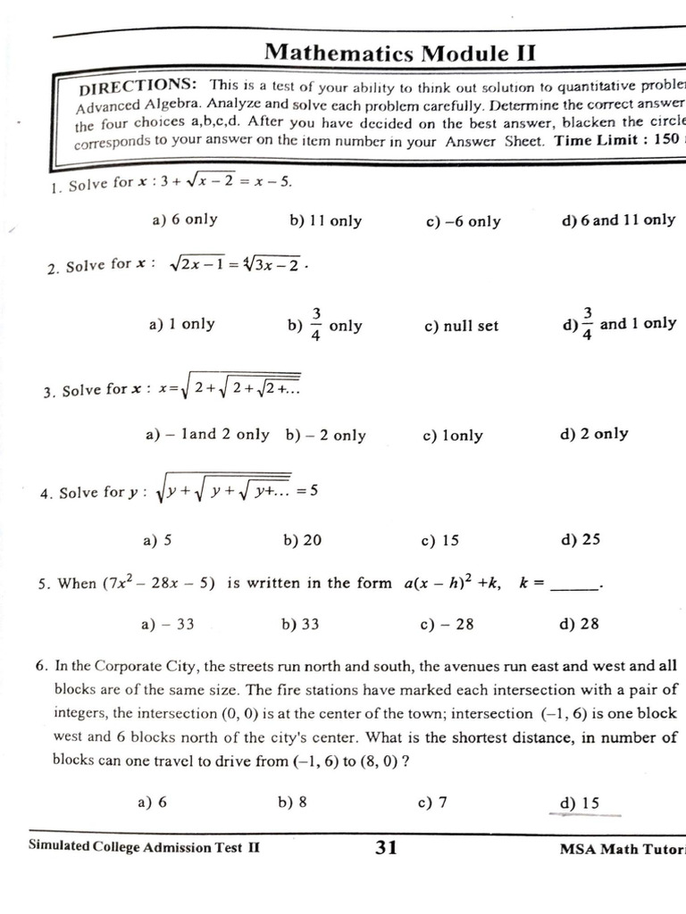 [Mock Tests] Msa Module 2 | PDF