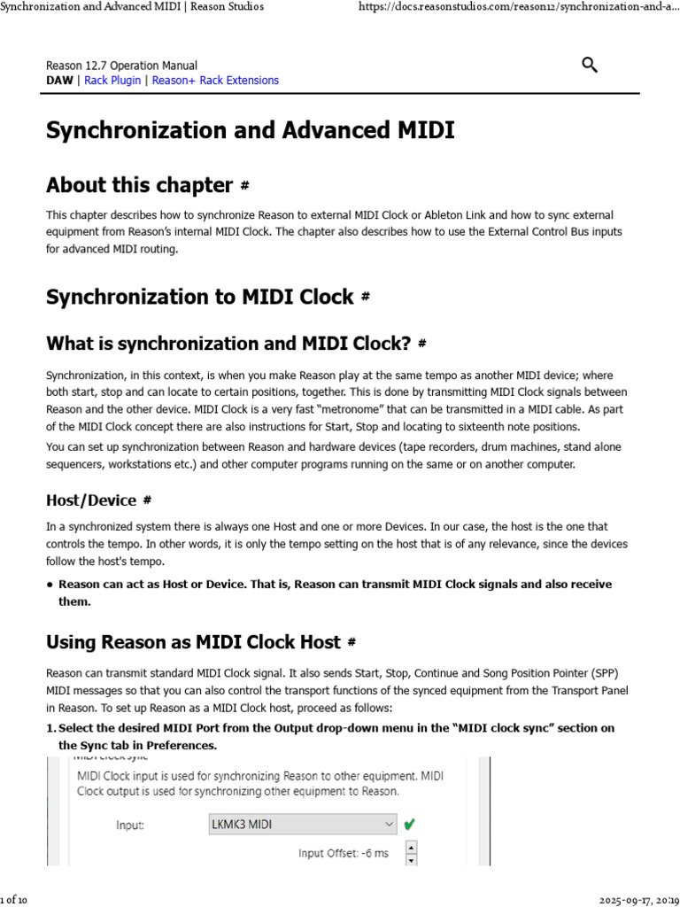 Synchronization and Advanced MIDI _ Reason Studios | PDF ...