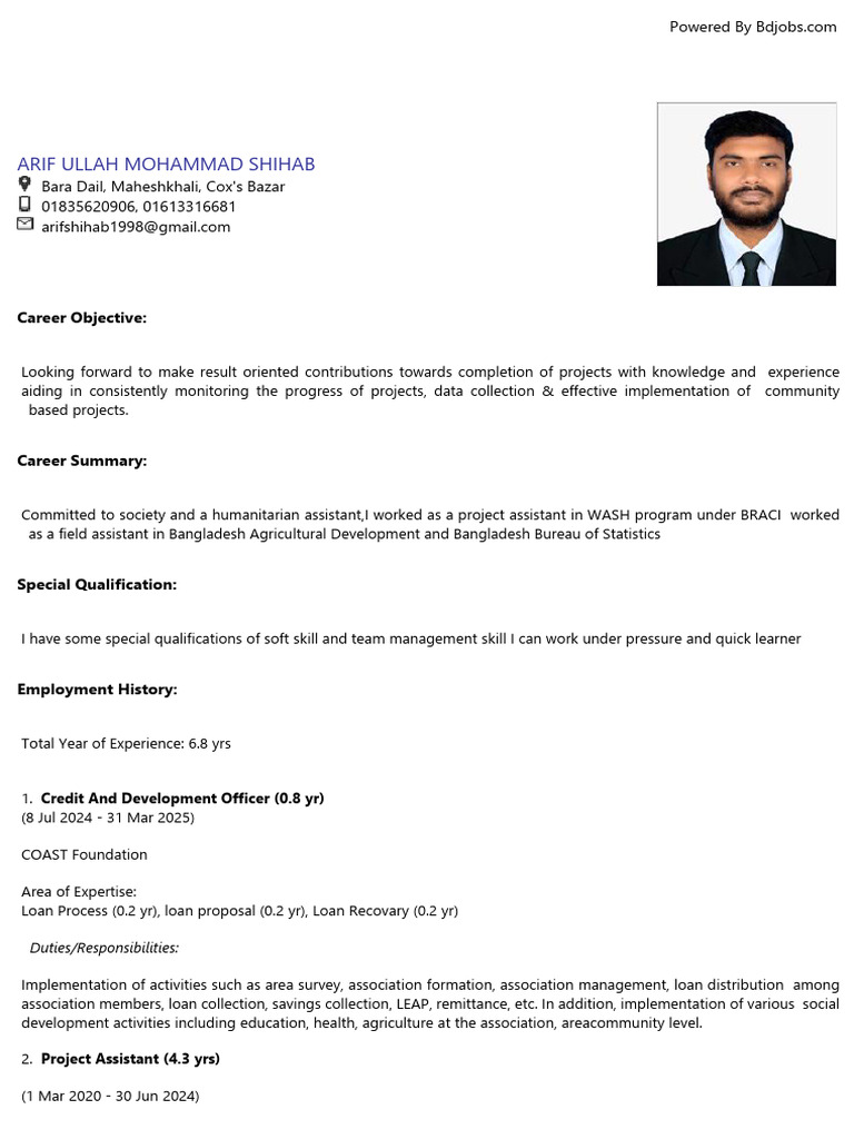 Arif Ullah Mohammad Shihab_cv | PDF | Wash